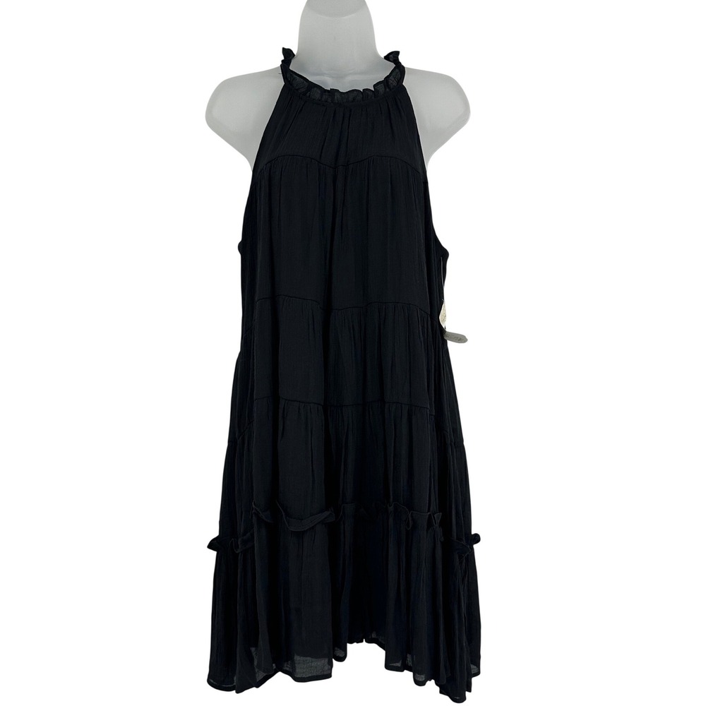 Altar'd State Black Halter Tiered Mini Dress Ruffle Neck MDR9184 Large NWT Chic